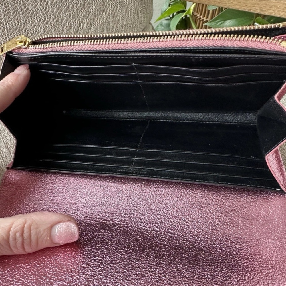 Authentic Shiny Matalic Pink YSL Yves Saint Laurent Wallet Genuine Leather - Picture 10 of 17